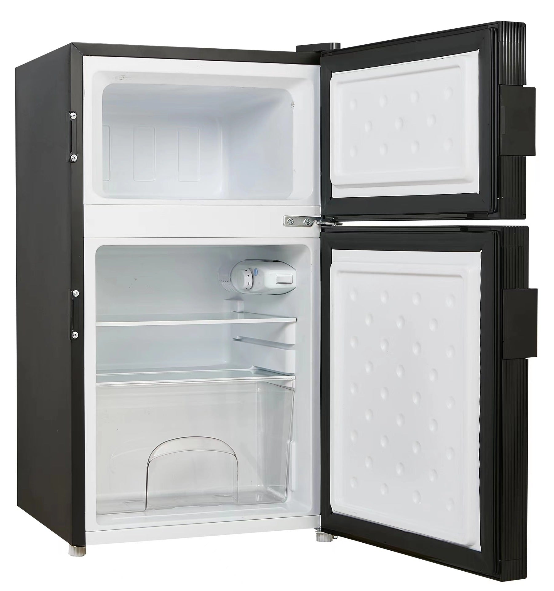 DC 12V/24V 3.2 Cube feet (90L) RV Refrigerator with door lock,Black, Right Hand Hinge