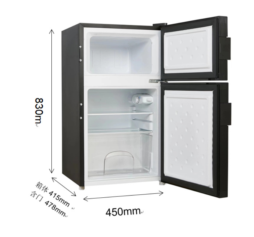DC 12V/24V 3.2 Cube feet (90L) RV Refrigerator with door lock,Black, Right Hand Hinge
