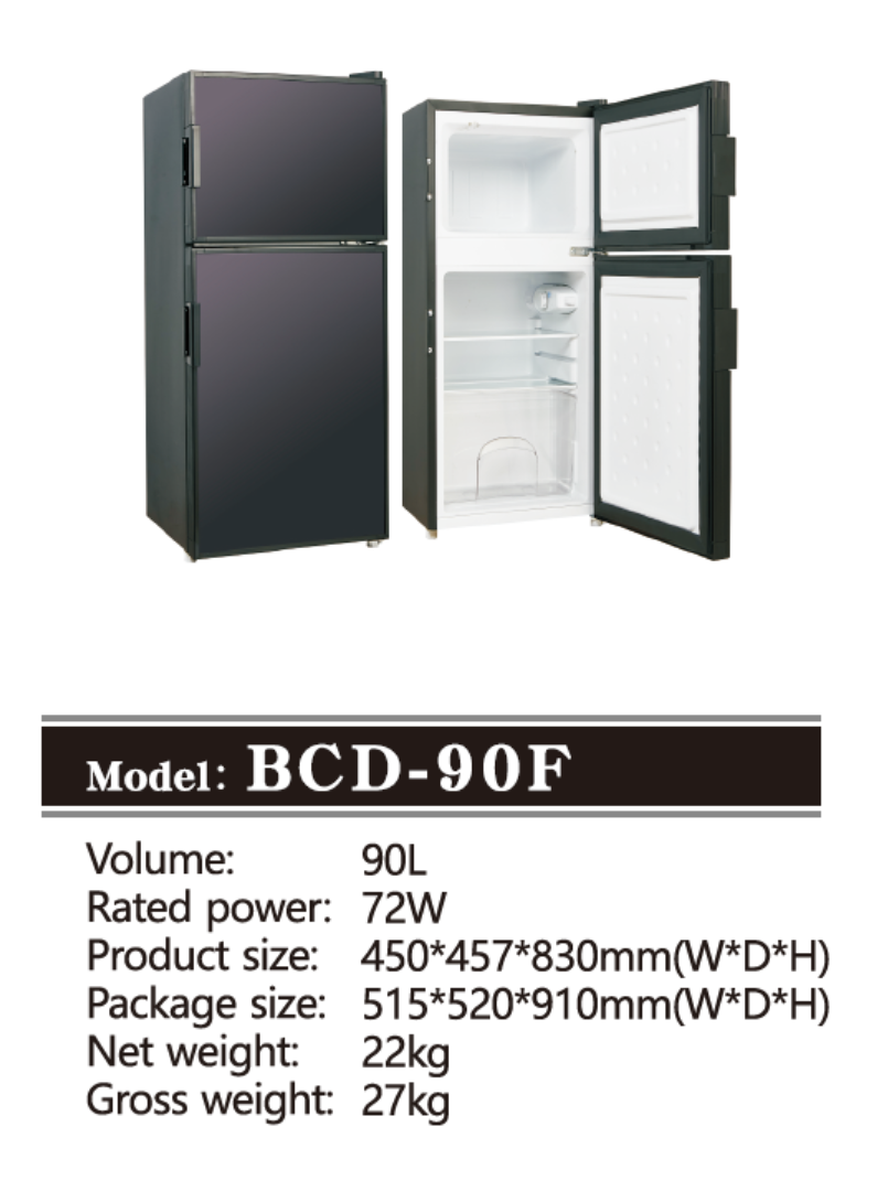DC 12V/24V 3.2 Cube feet (90L) RV Refrigerator with door lock,Black, Right Hand Hinge