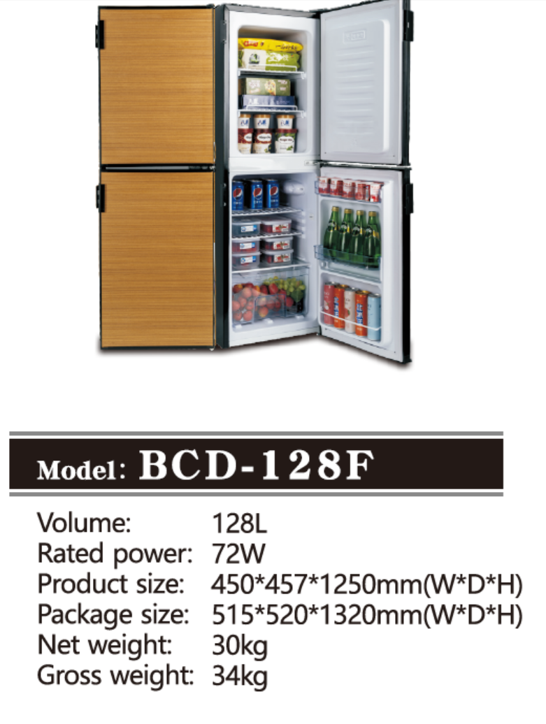 DC 12V/24V 4.5 Cube feet (128L) RV Refrigerator with door lock,Black, Right Hand Hinge