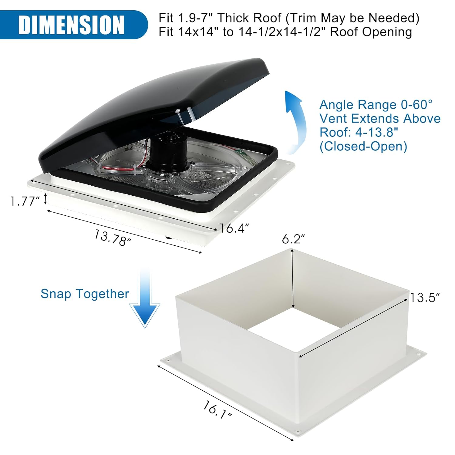 OUTPRIZE RV Roof Vent Fan, 12V Remote Control 14" Quiet Smart RV Roof Fan with Rain Sensor, 10-Speed, Reversible