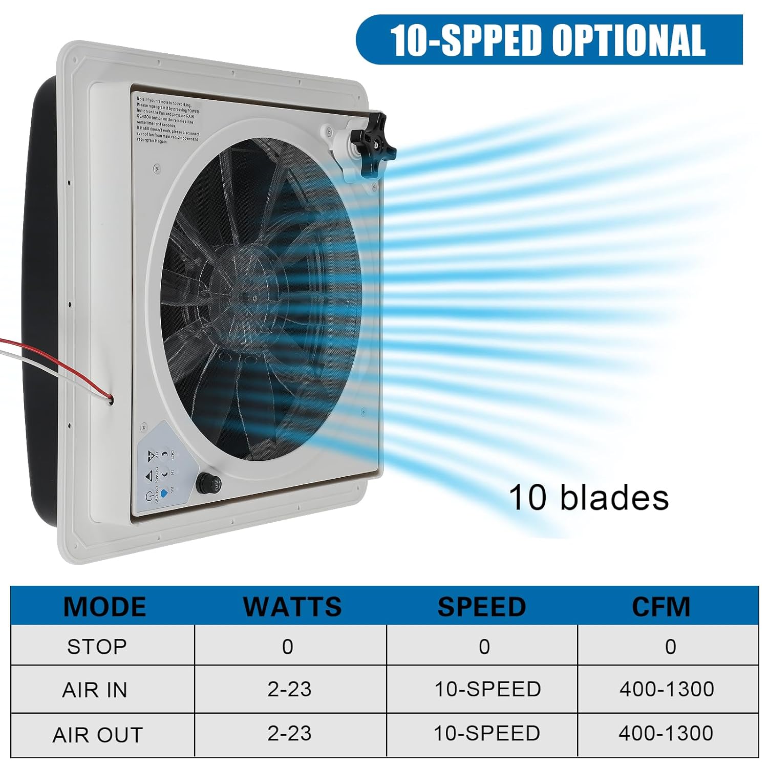 OUTPRIZE RV Roof Vent Fan, 12V Remote Control 14" Quiet Smart RV Roof Fan with Rain Sensor, 10-Speed, Reversible